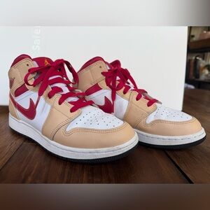 Nike Kids' size 7 Red and Tan Sneakers 1 mid light curry cardinal red.
